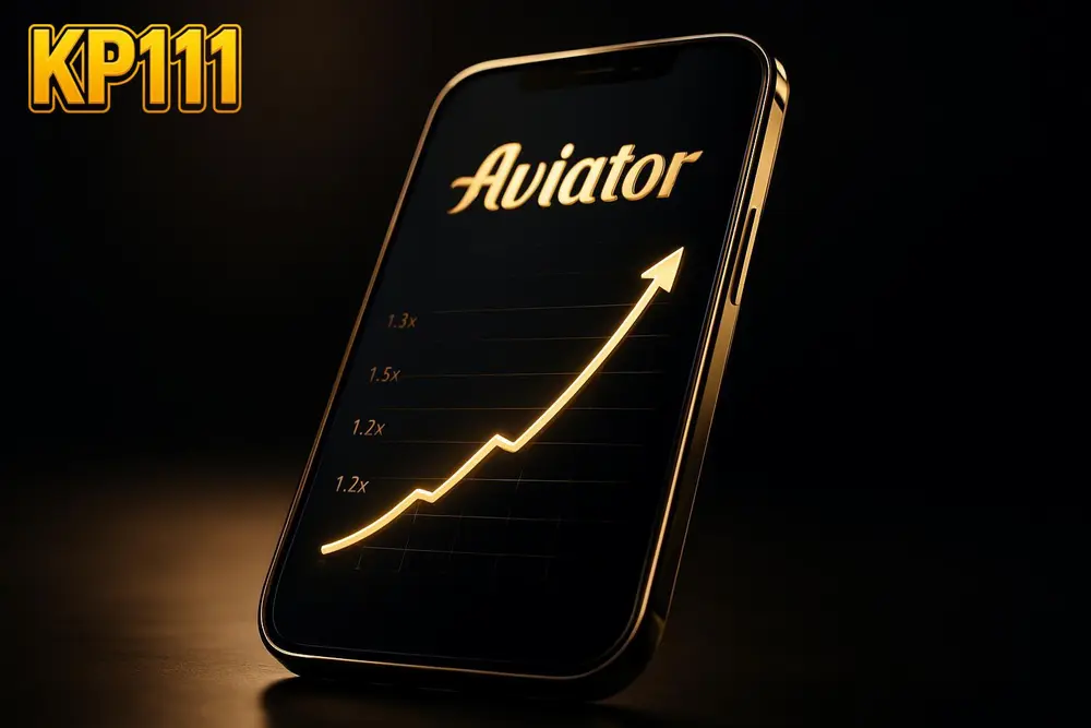 KP111 Aviator game โ a smartphone showing a rising multiplier chart on a dark background KP111 Aviator game โ a smartphone showing a rising multiplier chart on a dark background