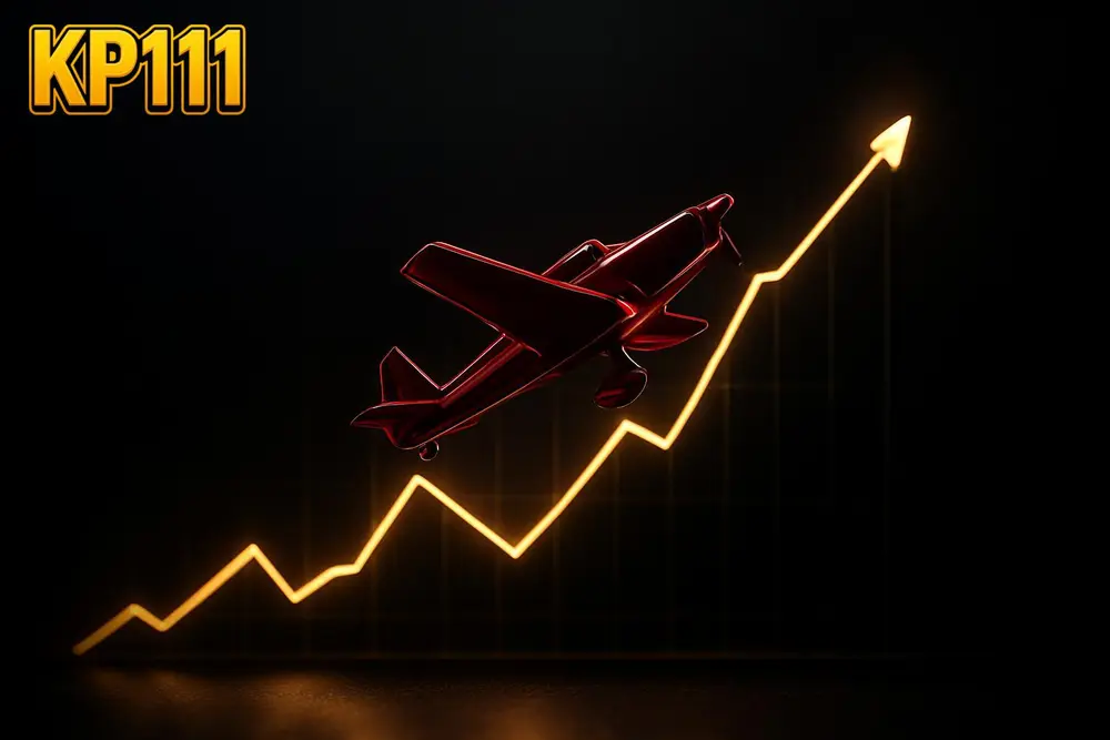KP111 Aviator game โ a red airplane icon flying upward on a glowing crash-game graph KP111 Aviator game โ a red airplane icon flying upward on a glowing crash-game graph
