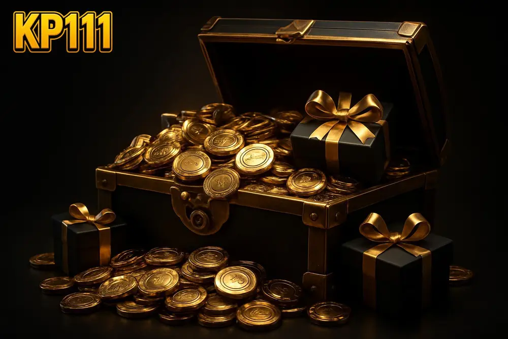 KP111 signup bonus โ an overflowing treasure chest of golden casino chips and gift boxes KP111 signup bonus โ an overflowing treasure chest of golden casino chips and gift boxes
